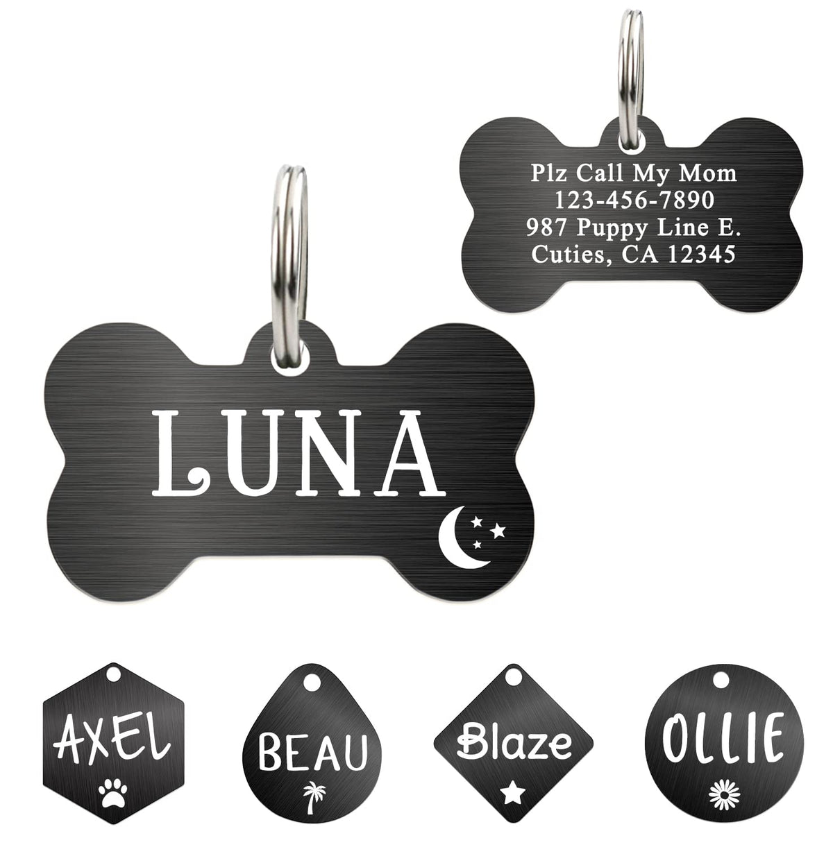 Ultra Joys Custom Personalized Pet ID Tag - Brushed Stainless Steel Heart in Rose Gold, Large