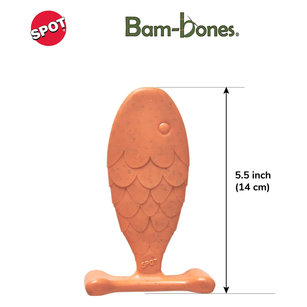 SPOT Bam-Bones Fish - Made with Strong Bamboo Fiber, Durable Long Lasting Dog Bone for Light to Moderate Chewers, Great Chew Toy for Adult Dogs & Teething Puppies Under 30lbs, 5.5in, Salmon Flavor