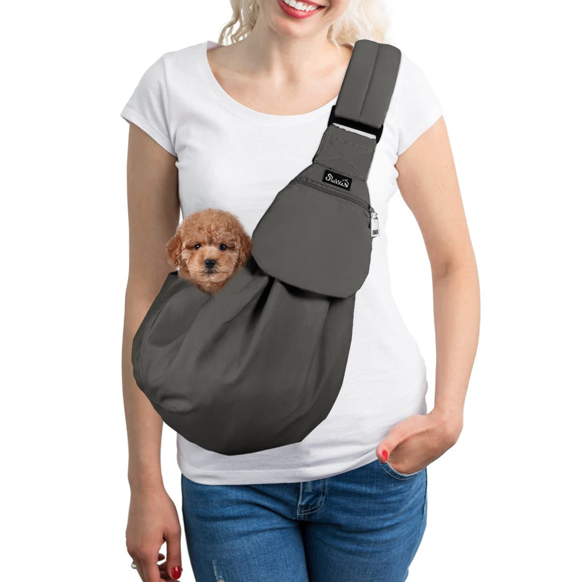 SlowTon Dog Carrier Sling - Thick Padded Shoulder Strap Adjustable, DGY S