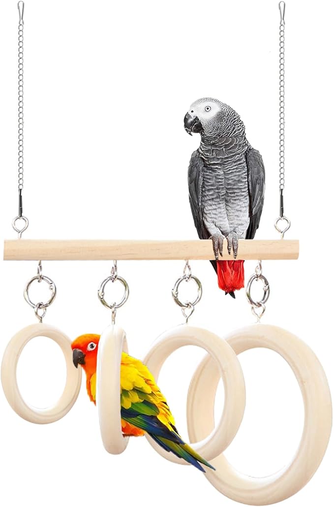 Bird Swing for Cage,Rust Sound Interactive Hanging Bird Toy Perch,Wooden Exercise Cockatiel Toys,Parrot Perch Stand for Conure,Budgie,Cockatiel,Lovebird,Canary,Finch