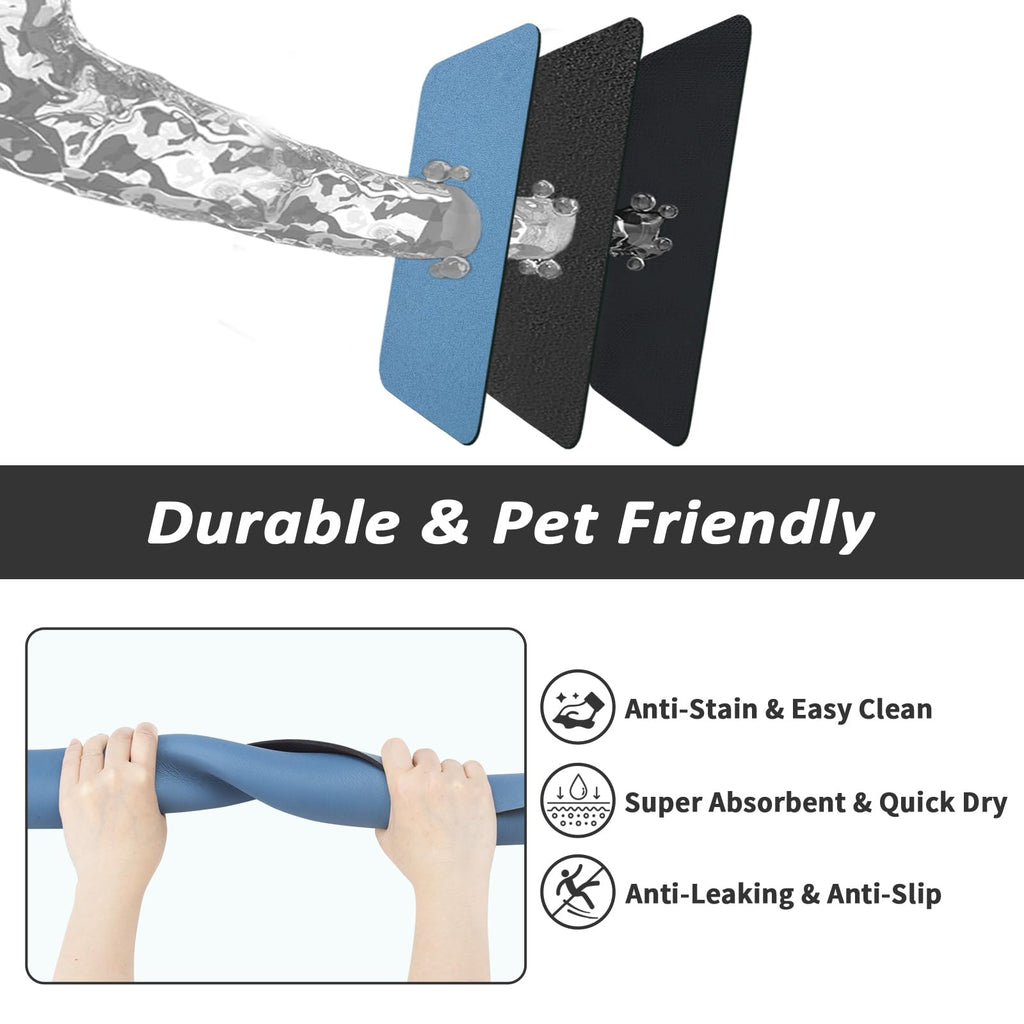 HotLive Dog Food Mat - Absorbent Cat Mat for Food and Water, No Stains Pet Feeding Bowl Mat, Easy to Clean Pet Placemats, Quick Dry Dog Water Dispenser Mat for Messy Drinkers | Blue 18"x28"