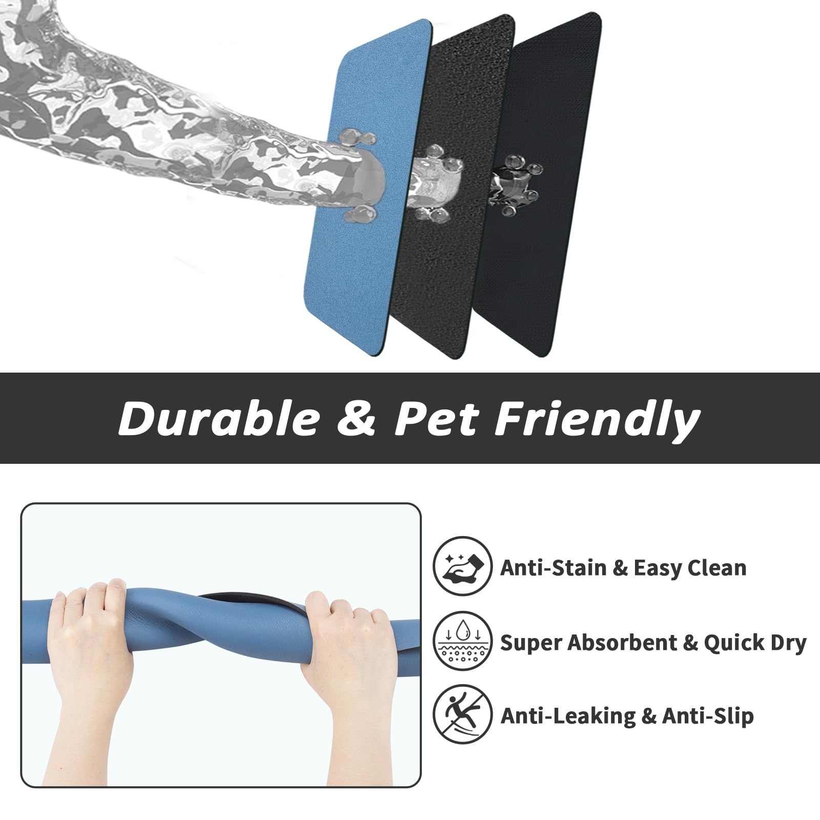 HotLive Dog Food Mat - Absorbent Cat Mat for Food and Water, No Stains Pet Feeding Bowl Mat, Easy to Clean Pet Placemats, Quick Dry Dog Water Dispenser Mat for Messy Drinkers | Blue 18"x28"