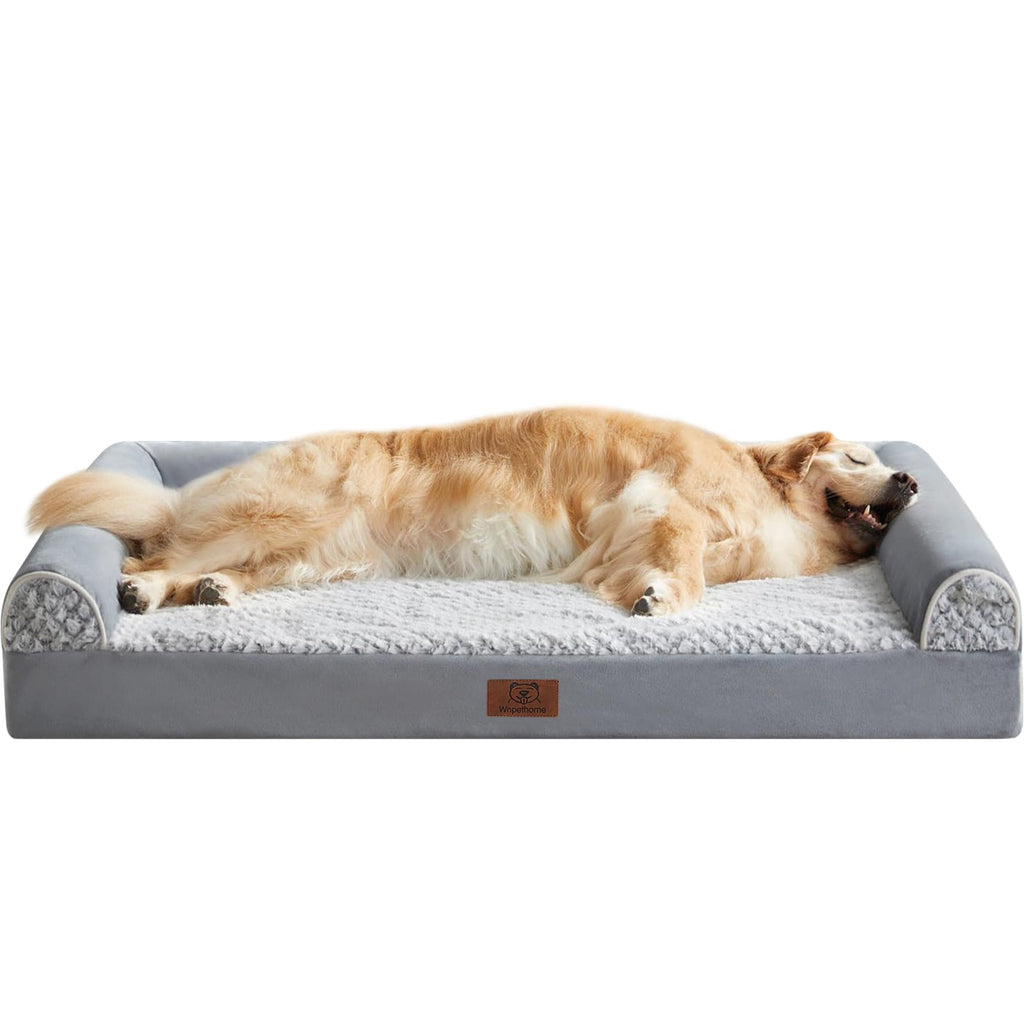 WNPETHOME Orthopedic Dog Beds for Extra Large Dogs, Waterproof Memory Foam XL Pet Bed with Sides, Non-Slip and Egg-Crate Foam Big Dog Couch Bed with Washable Removable Cover, Grey