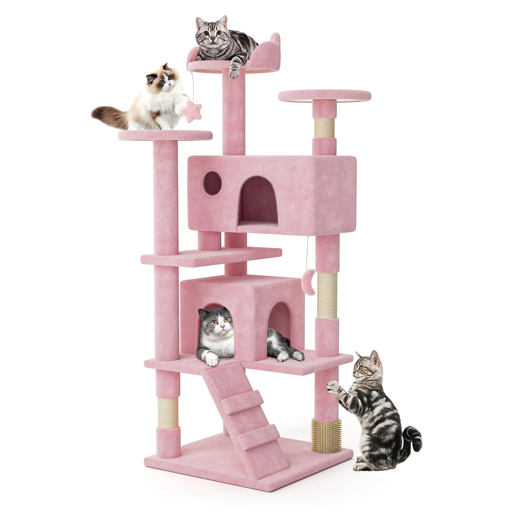 MoNiBloom 54 Inch Cat Tree Tower for Indoor Cats Large Adults, Pink Cat Tower with Scratching Post, Multi-Level Furniture Activity Center with Cat Condo Pet Play House, Soft Pink
