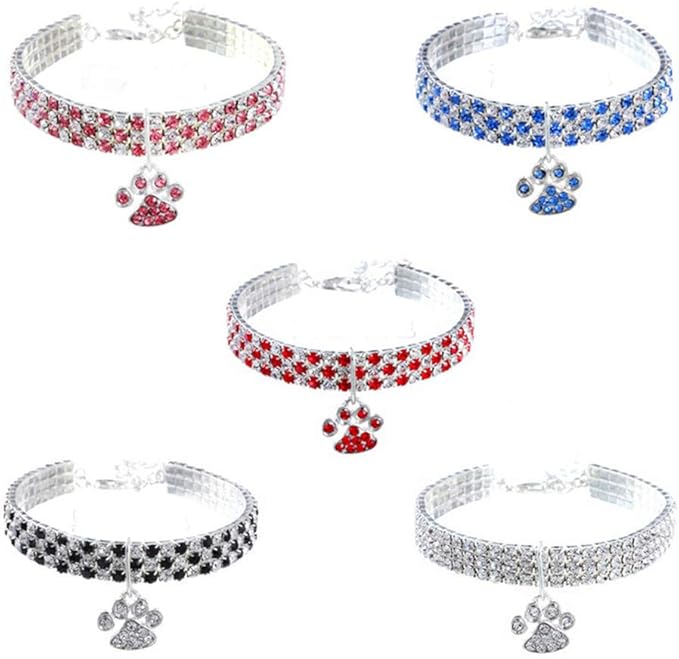 RayMinsino Pet Collar with Diamonds, Adjustable Crystal Diamond Elastic Heart Claw Pendant Wedding cat and Dog Small pet Necklace Jewelry