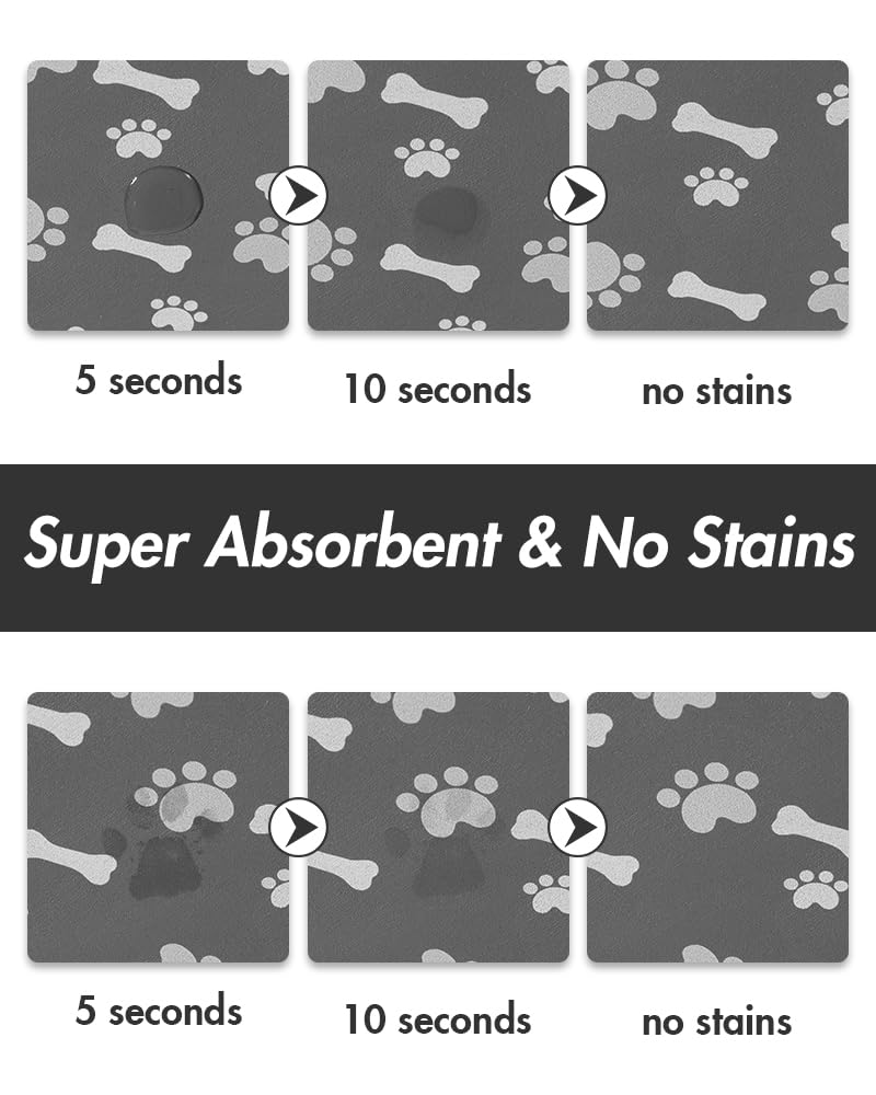 MontVoo Dog Food Mat-Pet Feeding Mat for Food and Water-No Stains Quick Dry Dispenser Cat Bowl Mat for Messy Drinkers(12"x19" Dark Grey)