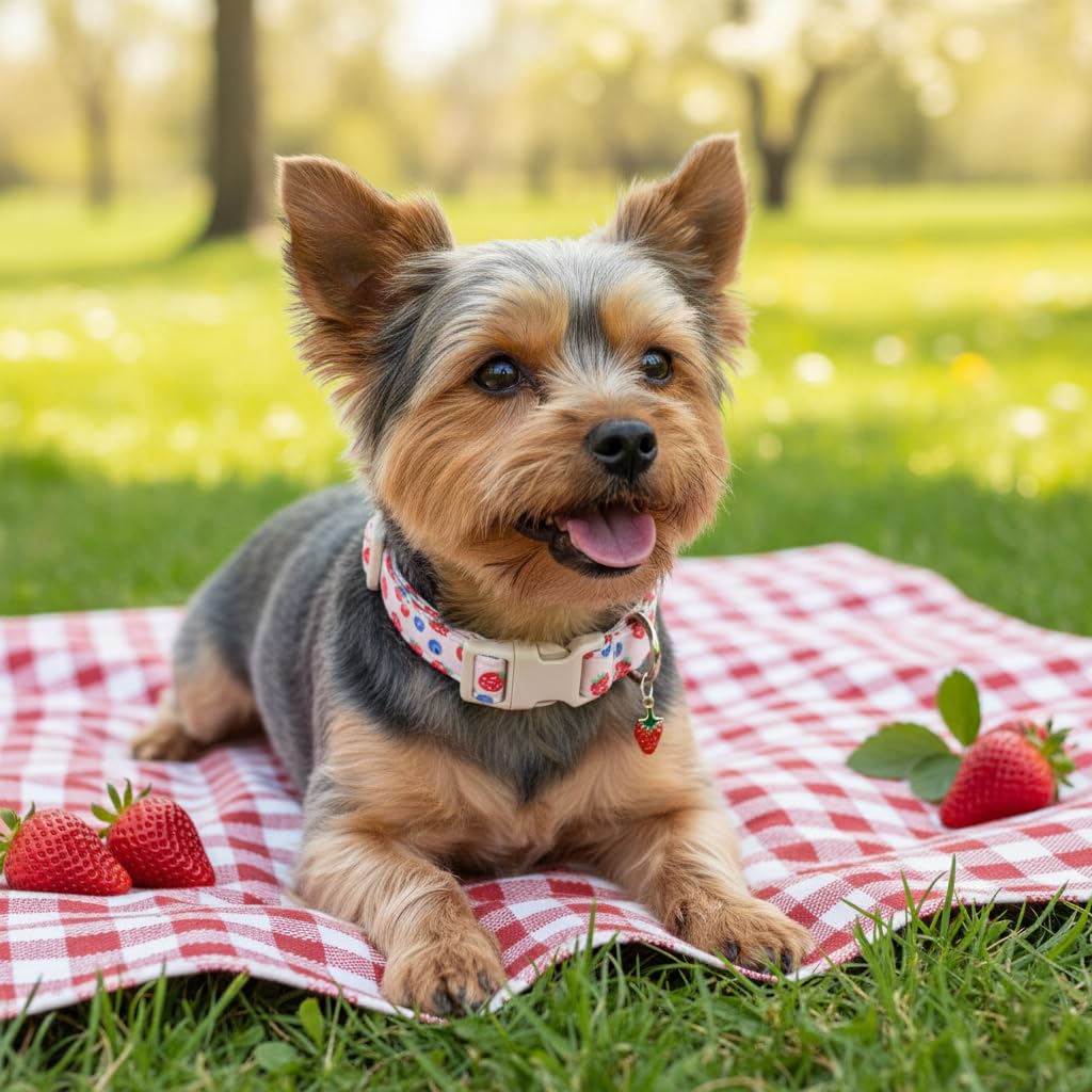 Britwicfr Girl Dog Collar, Cute Dog Collar for Medium Dogs with Cute Strawberry, Cherry and Blueberry Print, Pink Collar for Dogs with Quick-Release Buckle and Robust D Ring, M