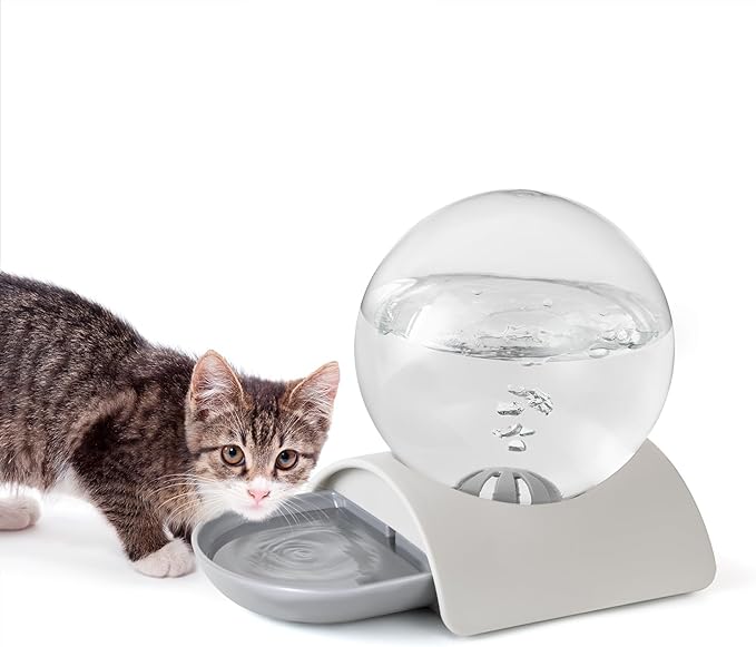 Vayugo Pet Water Dispenser, 2.8L Automatic Gravity Cat Water Dispenser for Cats, Dogs & Rabbit, Detachable Cat Dog Water Dish Feeder with Spherical Waterer Bubble, Grey