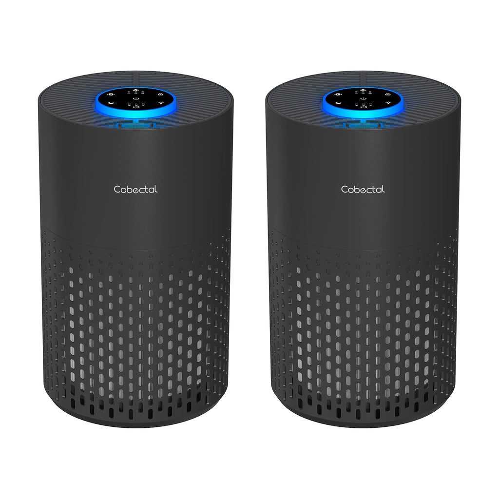 2 Pack Air Purifiers for Bedroom Home, Cobectal Air Cleaner with HEPA 3-in-1 Filter for Room up to 1050 ft², Sleep Mode & Aroma Function, Portable Air Purifiers for Office, Dorm, RVs, Black