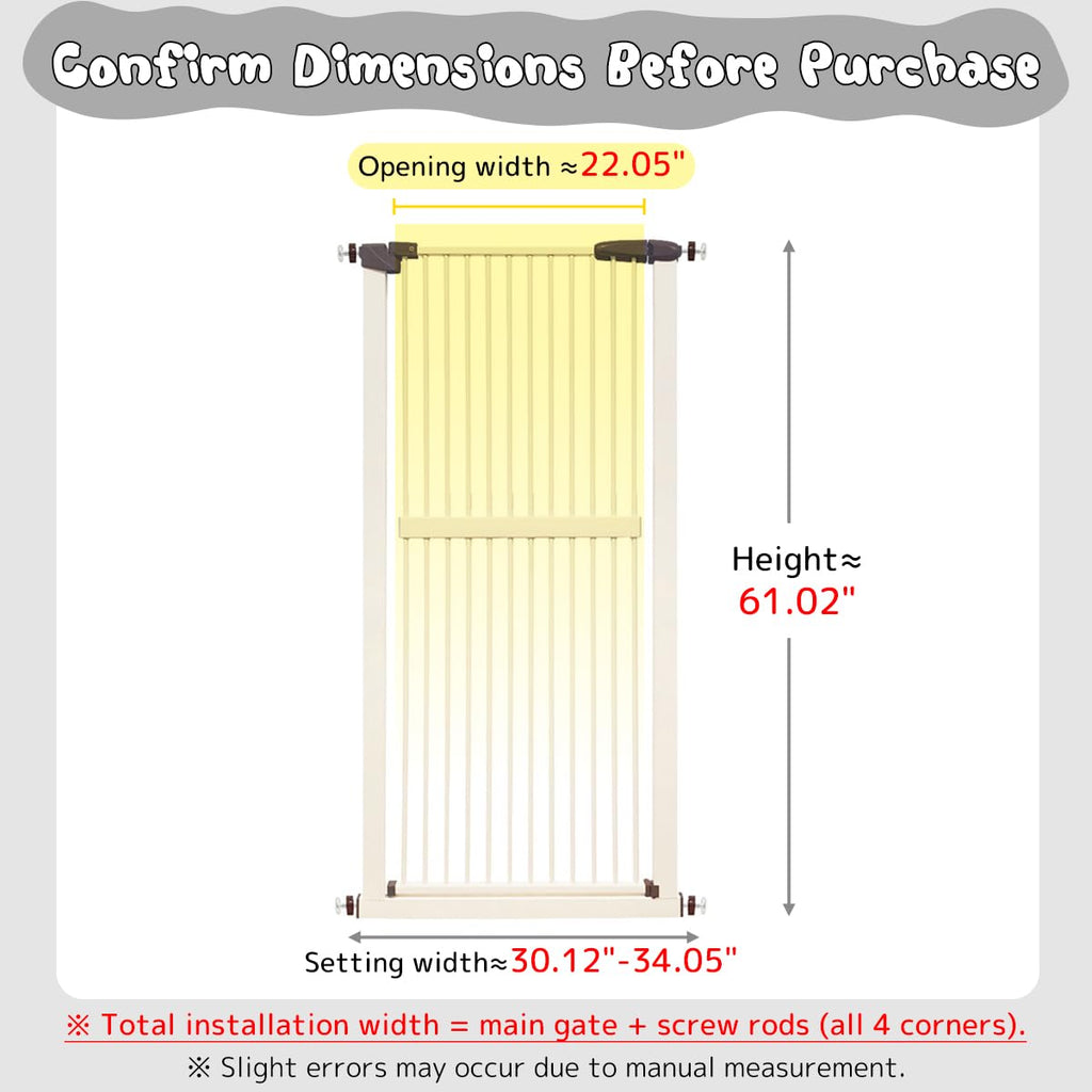 Lumizone 61.02" Extra Tall Pet Gate for Cat Dog 30.12"-34.05" Wide Cream