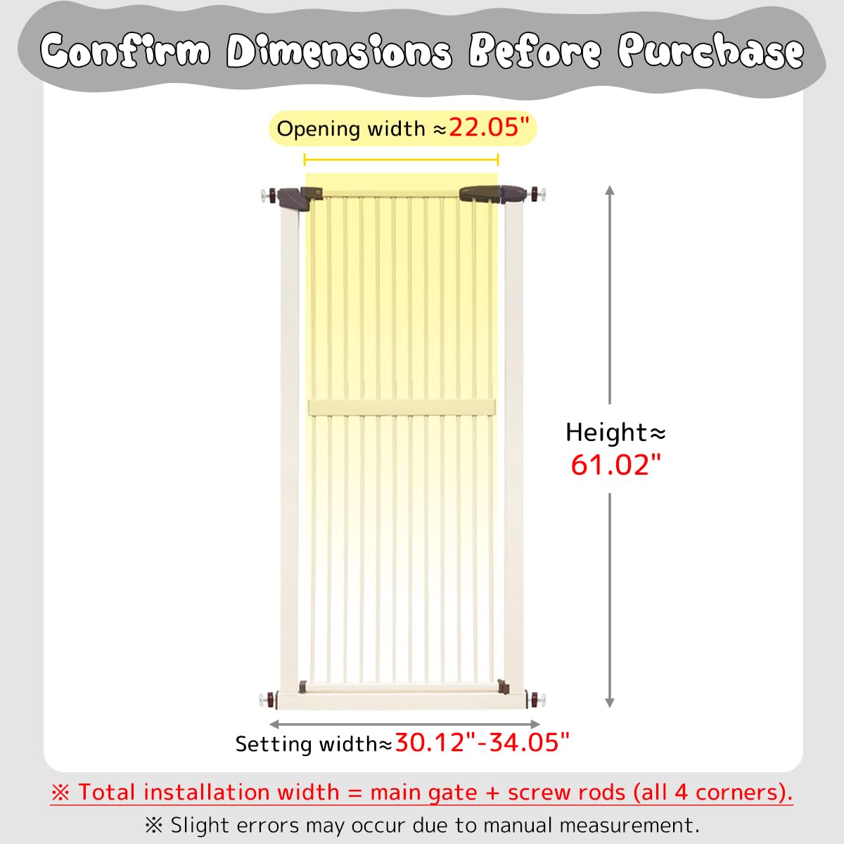 Lumizone 61.02" Extra Tall Pet Gate for Cat Dog 30.12"-34.05" Wide Cream