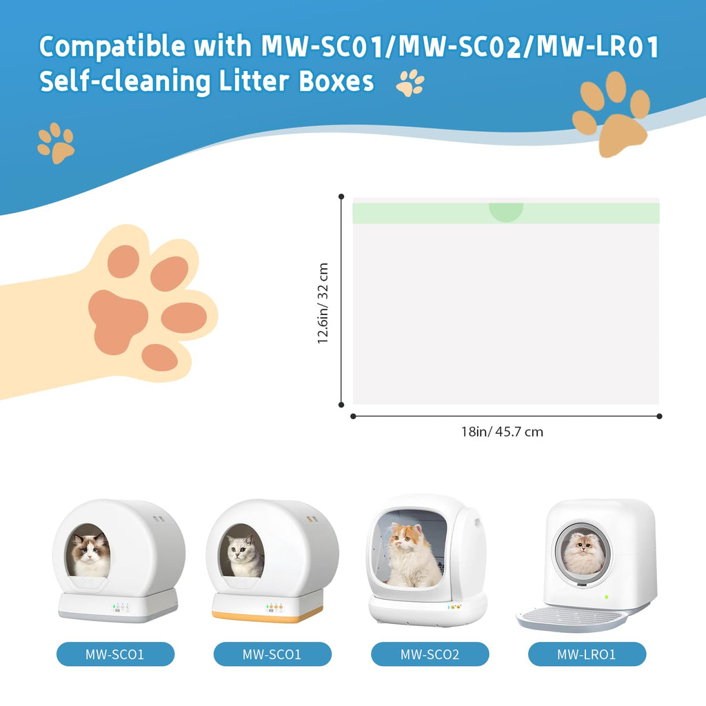 20 Count Cat Litter Box Liners Bag Compatible with Meo Want Self-cleaning Cat Litter Box MW-SC01 MW-SC02 MW-LR01, Leak-Proof Drawstring Bags - Heavy Duty Replacement Liners 18" x 12.6"