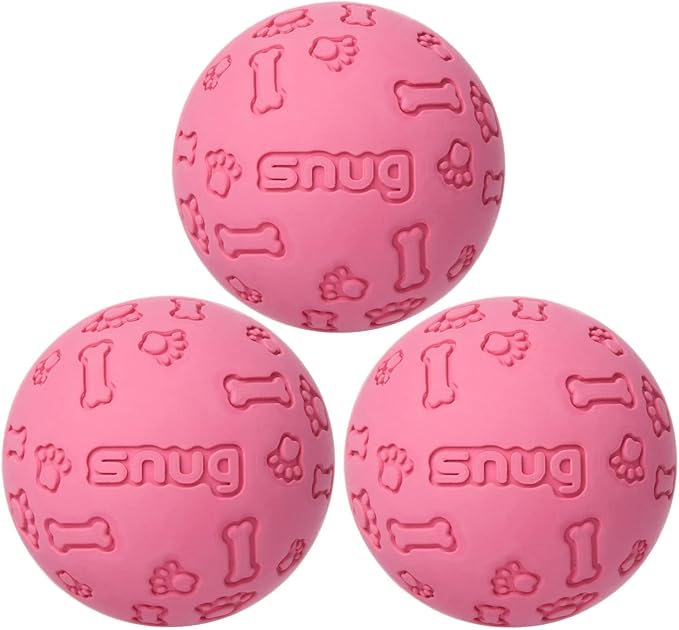 Snug Rubber Dog Balls for Small and Medium Dogs - Tennis Ball Size - Virtually Indestructible (3 Pack - Pink)