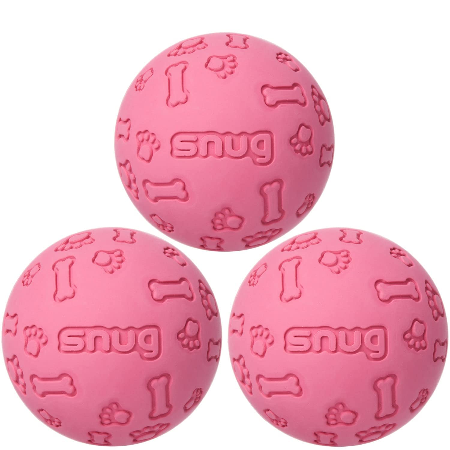 Snug Rubber Dog Balls for Small and Medium Dogs - Tennis Ball Size - Virtually Indestructible (3 Pack - Pink)