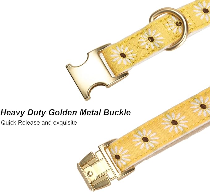 Woven Dog Collar with Metal Buckle Adjustable Jacquard Retro Dog Collars for Small Medium Large Dogs(Daisy,L)