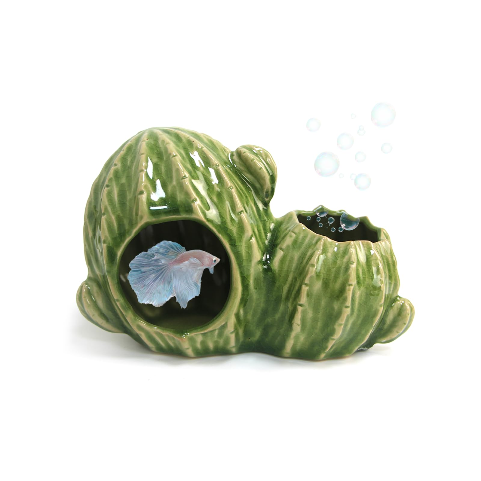 Deapeey Green Aquarium Decor Ceramic Western Cactus Betta Fish Tank Cave