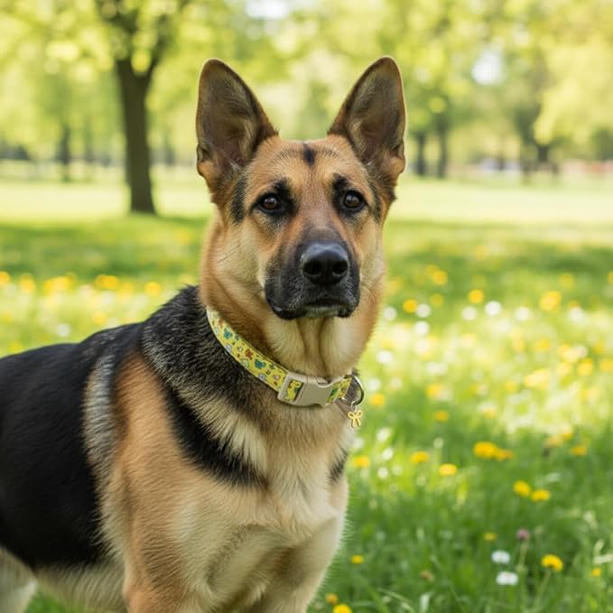 Britwicfr Small Dog Collar with Cute Bowtie Print, Girl Dog Collar for Puppy, Extra Small & Small Dogs, Spring Summer Yellow Puppy Collar with Pendant and Soft Fabric, XS