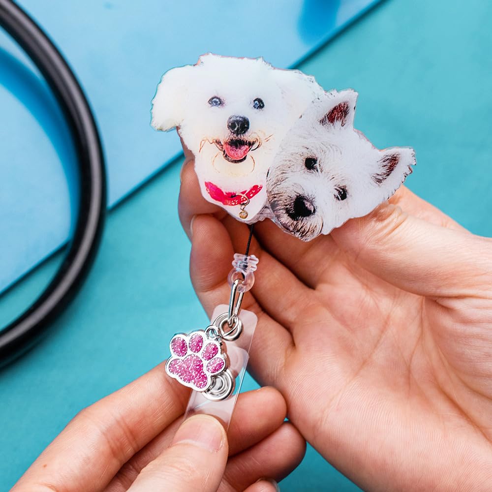 callie Personalized Pet Badge Reel - Custom Dog & Cat Photo, Cute ID Badge Holder Retractable with Alligator Clip & Paw Charm, Gifts for Dog Lover Nurse Vet Doctor（1 Pet）