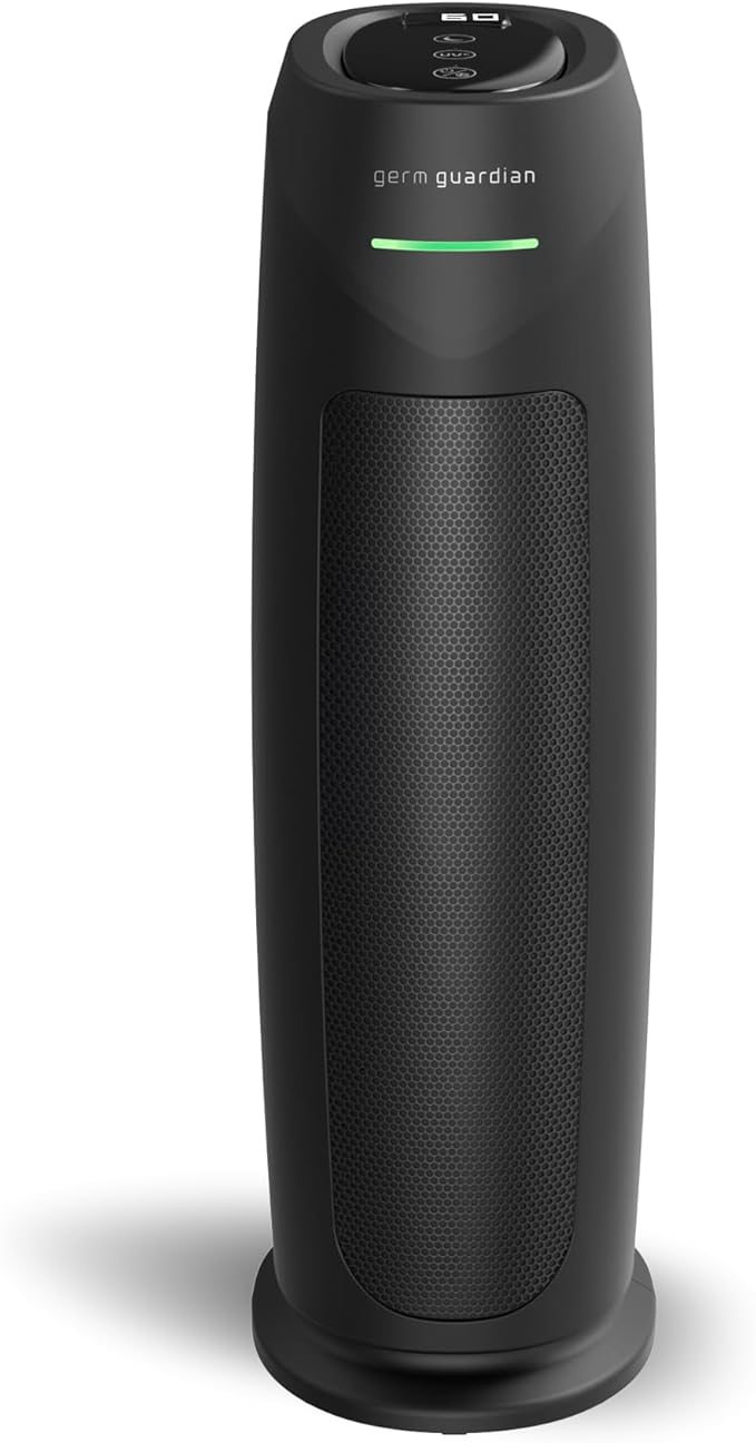 GermGuardian HEPA Large Room Air Purifier for Bedroom, Office, Dorm, and Home - Filters Pet Dander, Dust, Pollen, Smoke, Scents - Air Quality Monitor - AC4880B - 22" Tower - Black
