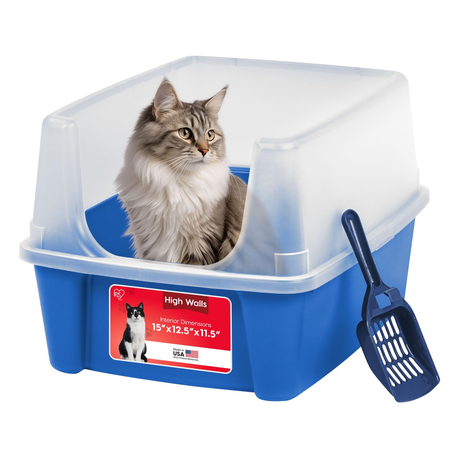 IRIS USA Large High Sided Cat Litter Box, Scatter Shield