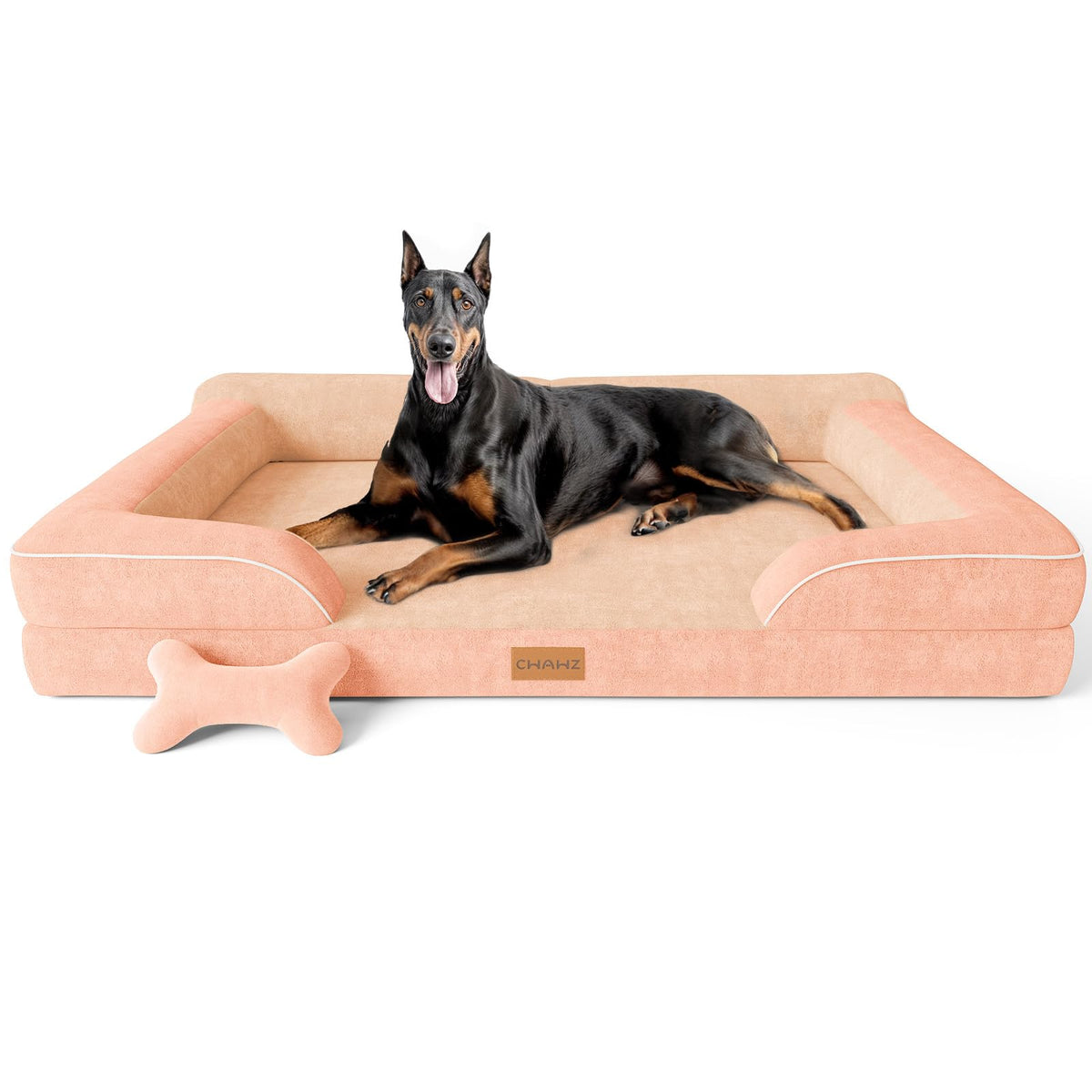 CWAWZ Extra Large Dog Bed, Orthopedic Dog Beds with Cooling Gel Memory Foam, Waterproof XL Pet Bed with Removable Washable Cover, 42" Pet Sofa Couch Dutch Velvet with Bone Toy, Brown