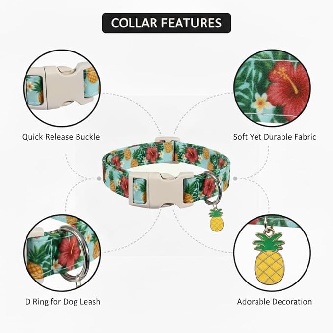 Britwicfr Summer Dog Collar with Tropical Pattern, Cute Dog Collar for Girl Boy Dogs, Pet Collar with Unique Print and Soft Fabric, Suitable for Small Dogs