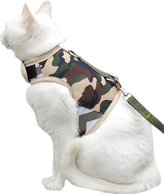 YIZHI MIAOW Cat Harness and Leash Set Escape Proof, Camo Green, Medium