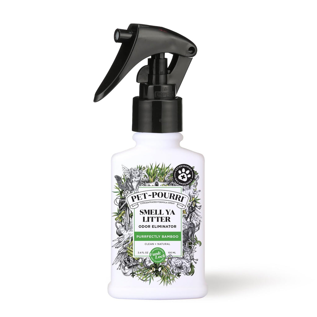 Pet-Pourri Smell Ya Litter Cat Litter Deodorizer Spray, Purrfectly Bamboo 3.4 Fl Oz, Up to 170 Uses, Pet Odor Remover with Essential Oils for Air, Carpet, Urine, Vet Recommended, Bergamot Bamboo Scent