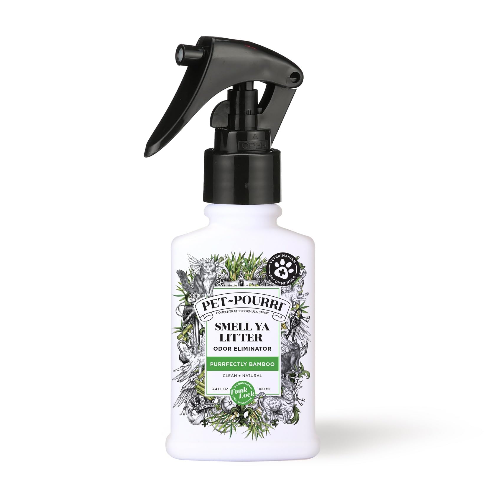 Pet-Pourri Smell Ya Litter Cat Litter Deodorizer Spray, Purrfectly Bamboo 3.4 Fl Oz, Up to 170 Uses, Pet Odor Remover with Essential Oils for Air, Carpet, Urine, Vet Recommended, Bergamot Bamboo Scent