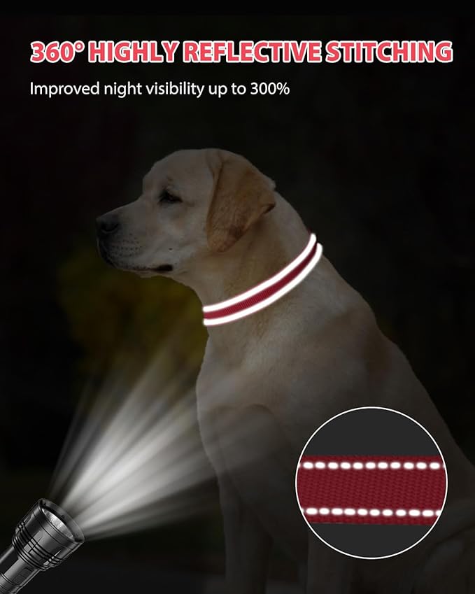 Joytale Extra Large Dog Collar, Wide Double-Sided Reflective Nylon Collar for Night Safety, Adjustable Quick-Release for Gentle Giants, Red, XL (1 1/4" Width)