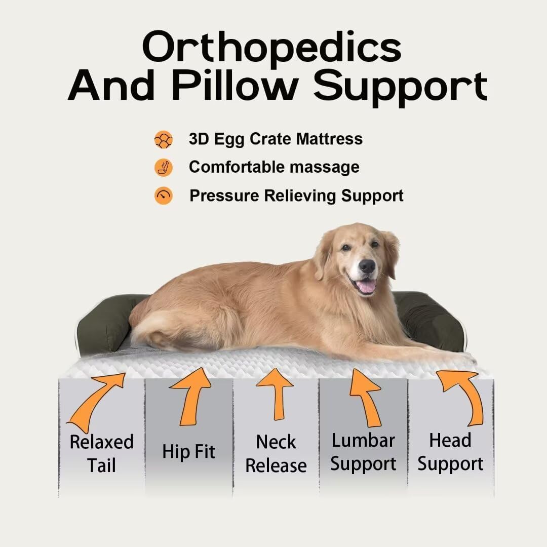 MEKIY Orthopedic Dog Sofa Bed with Bolster for Small Dogs Cats