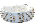 Serijoars Spiked Studded Dog Collar, PU Leather Dog Collar, Adjustable Pet Collars for Medium or Large Breed Pet (M, White1)