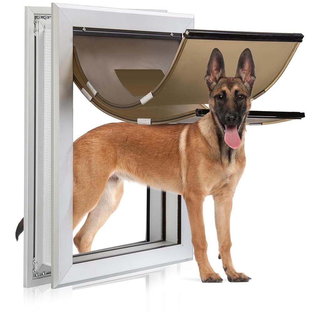 Rseord Durable Pet Door, Aluminum Door for Dog and Pets, X-Large Doggie Door with Automatic Closing Magnetic Flaps, Ideal for Interior and Exterior Doors, Screen and Wall, Weather Resistant