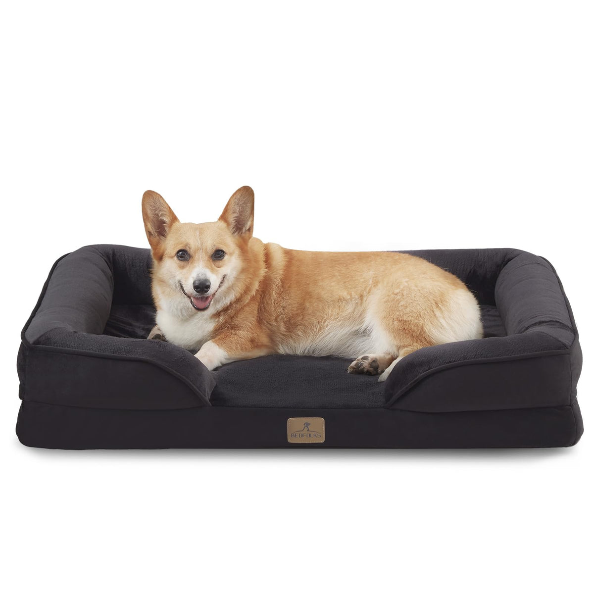 Bedfolks Orthopedic Dog Bed, Big Waterproof Dog Sofa Bed for Large Dogs, Egg Foam Pet Couch Bed with Removable Washable Cover and Nonslip Bottom, Black