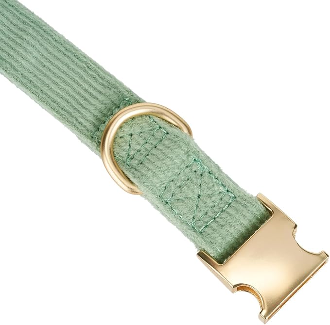 YUDOTE Soft Cotton Dog Collar with Metal Buckle Adjustable Heavy Duty Comfy Corduroy Collars for Small Medium Large Dogs,Grass Green,Medium