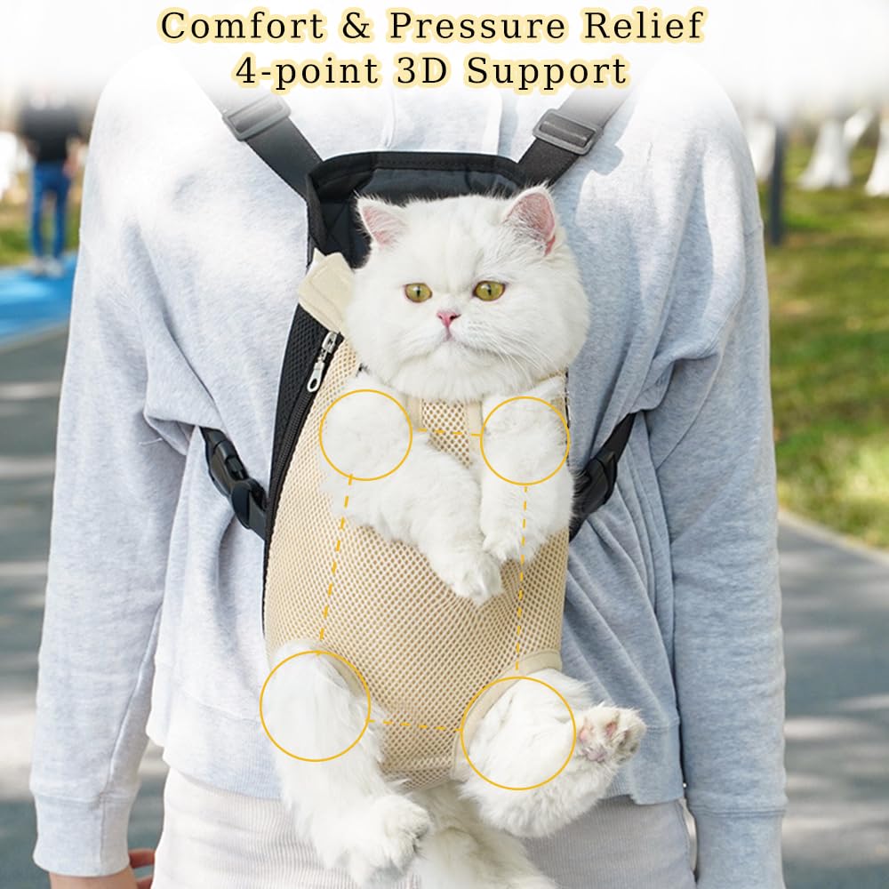 Dog Carrier Backpack, Adjustable Pet Front Carrier Backpack, Ventilated Pet Chest Carrier for Hiking Camping Travel, Sling Bag for Small Medium Dog Cat Rabbit Puppy (Beige, XL)