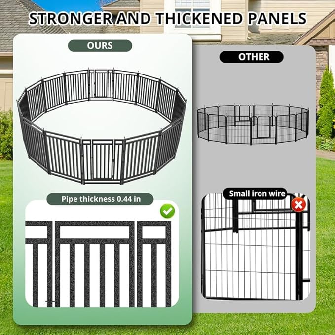 Dog Playpen Dog Fence Outdoor for Yard 47" H with 24 Panels Sturdy Portable Puppy Playpen for Indoor Outdoor RV Camping Use - Black Silver