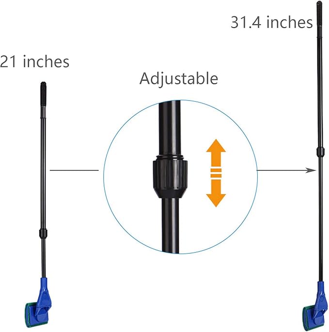 JZMYXA Aquarium Cleaning Tools Kit 5 In 1 Function for Long Deep Fish Tank, Adjustable Length Rod, Including Algae Scrape, Cleaning Sponge, 3.9" Small Fishnet, Gravel Rake, Plant Fork