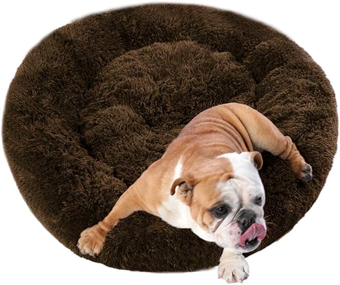 Plush Calming Donut Dog Bed for Small to Medium Dogs, 28 Inch Round Pet Bed