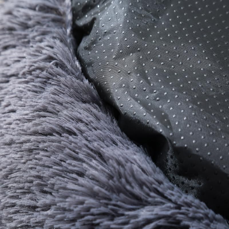 Donut Small Dog Bed, Calming Cat Beds for Indoor Cats, Deep Grey, 13x13x4in