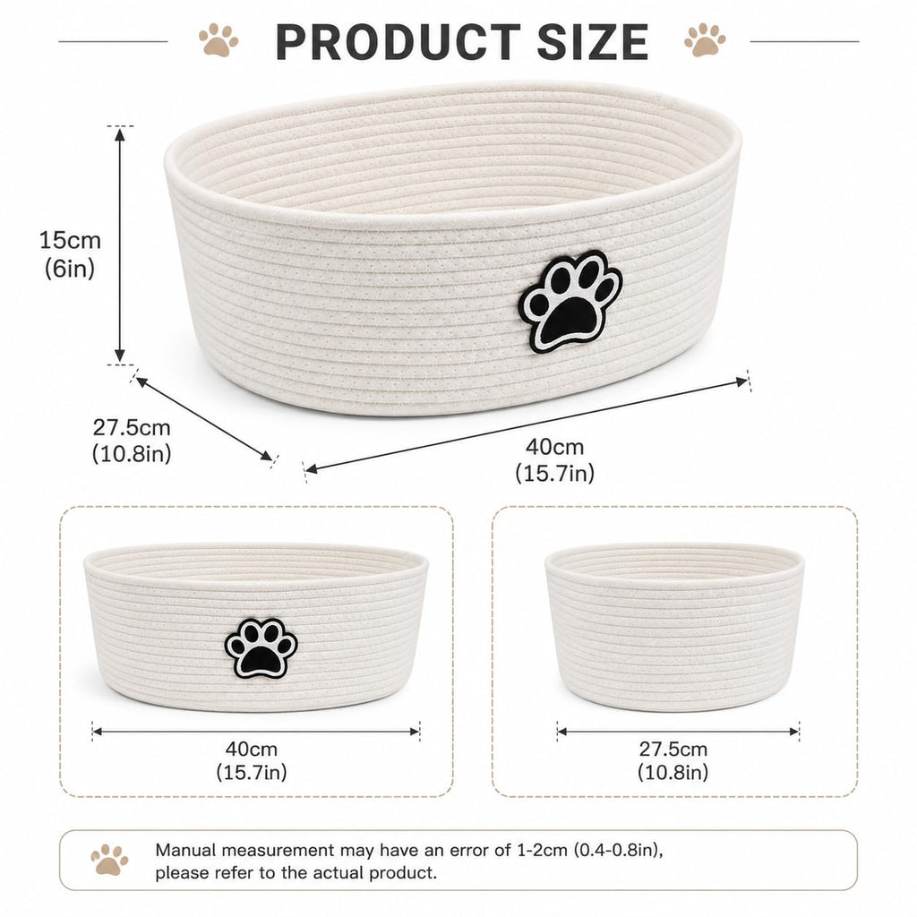 Woven Basket,Dog Toys Basket with Handle,Cute Cotton Gift Baskets Empty for Puppy Leash,Blanket Food, Accessories Pet and Household Storing