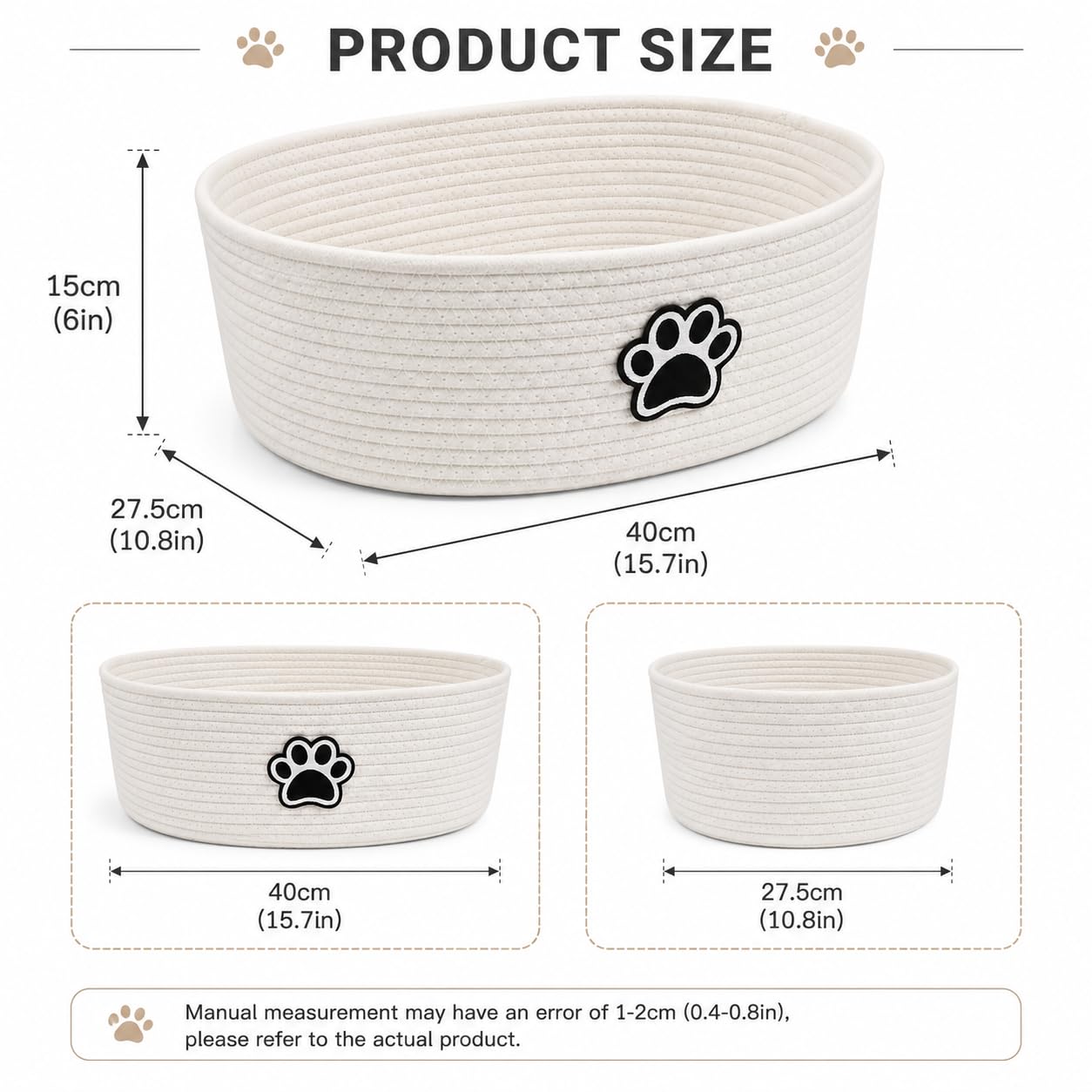 Woven Basket,Dog Toys Basket with Handle,Cute Cotton Gift Baskets Empty for Puppy Leash,Blanket Food, Accessories Pet and Household Storing