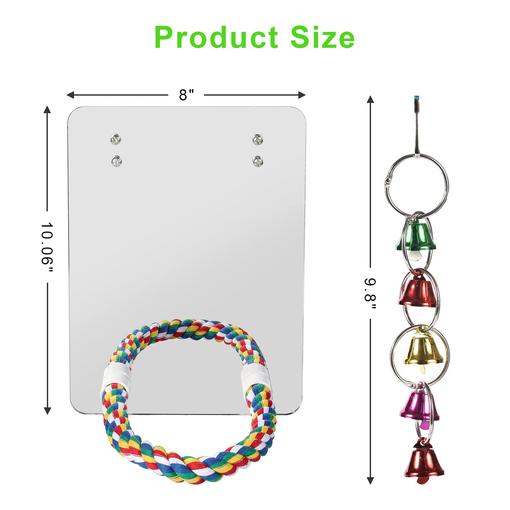 LOPERDEVE 10.6" Bird Mirror with Rope Perch Bird Toys Swing, Comfy Perch for Greys Amazons Parakeet Cockatiel Conure Lovebirds Finch Canaries