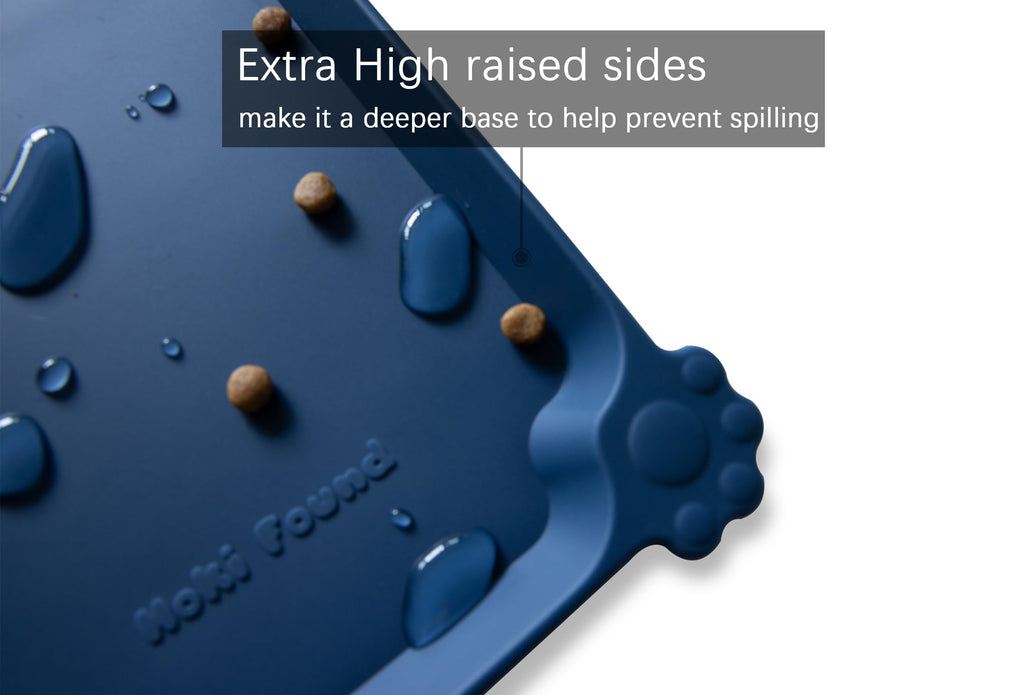 Hoki Found X-Large Silicone Pet Food Mats - Non Slip Dog Cat Bowl Placemats - Waterproof Dog Cat Food Mats - Suitable for Carpet - Indigo Ink