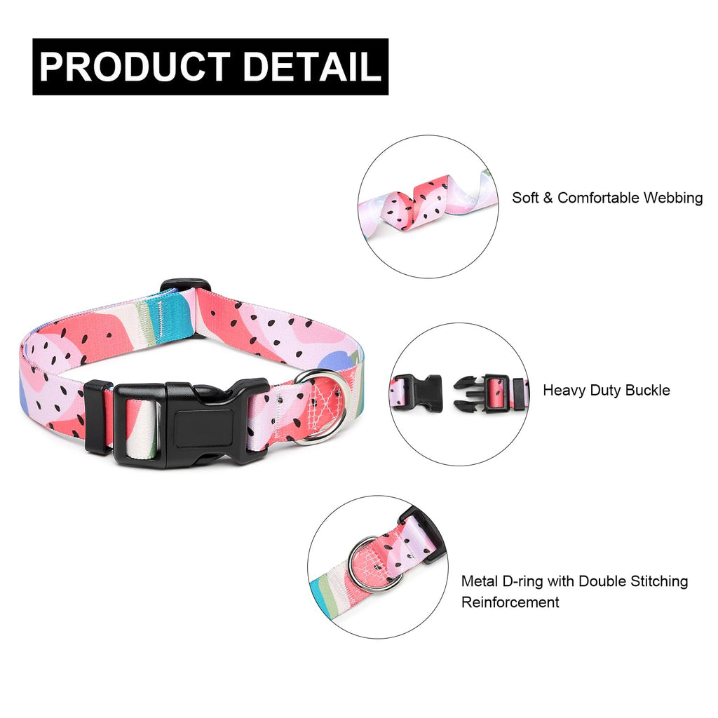 Mercano Adjustable Dog Collar - Special Design Patterns, Soft Nylon Comfortable Durable Pet Collar for Small Medium Large Dogs (L, Watermelon)