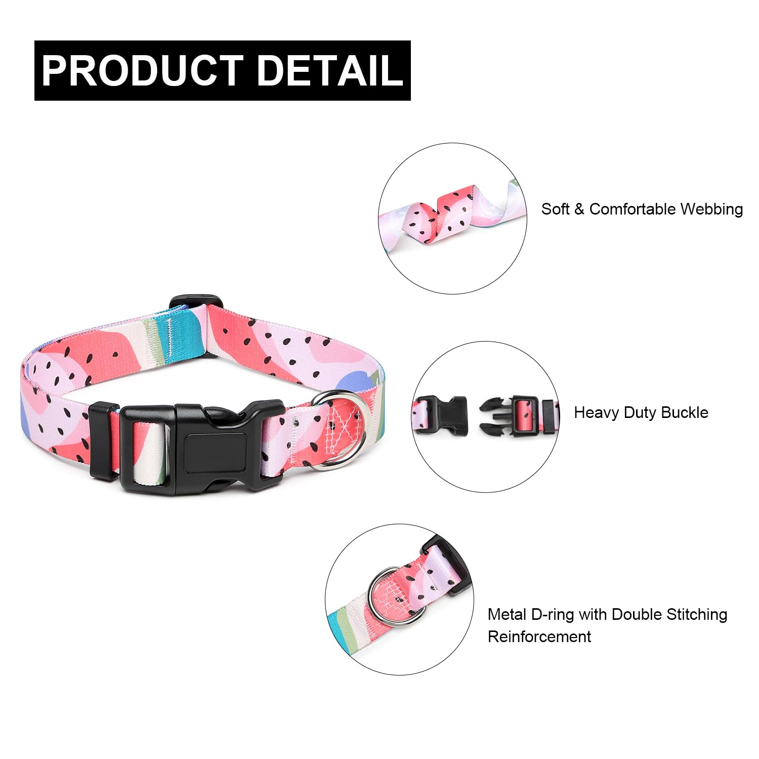 Mercano Adjustable Dog Collar - Special Design Patterns, Soft Nylon Comfortable Durable Pet Collar for Small Medium Large Dogs (L, Watermelon)