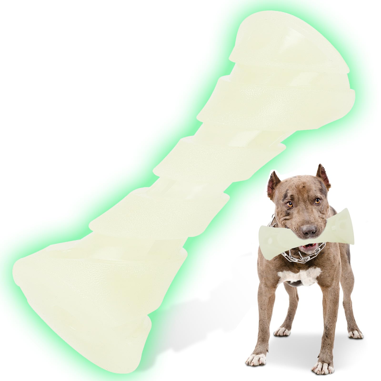 KGPERGU Glow in The Dark Dog Chew Toy, Rubber Dog Toys to Keep Them Busy, Interactive Treat Dispensing Puzzle Toy with Teeth Cleaning, Outdoor Fetch & Nighttime Play