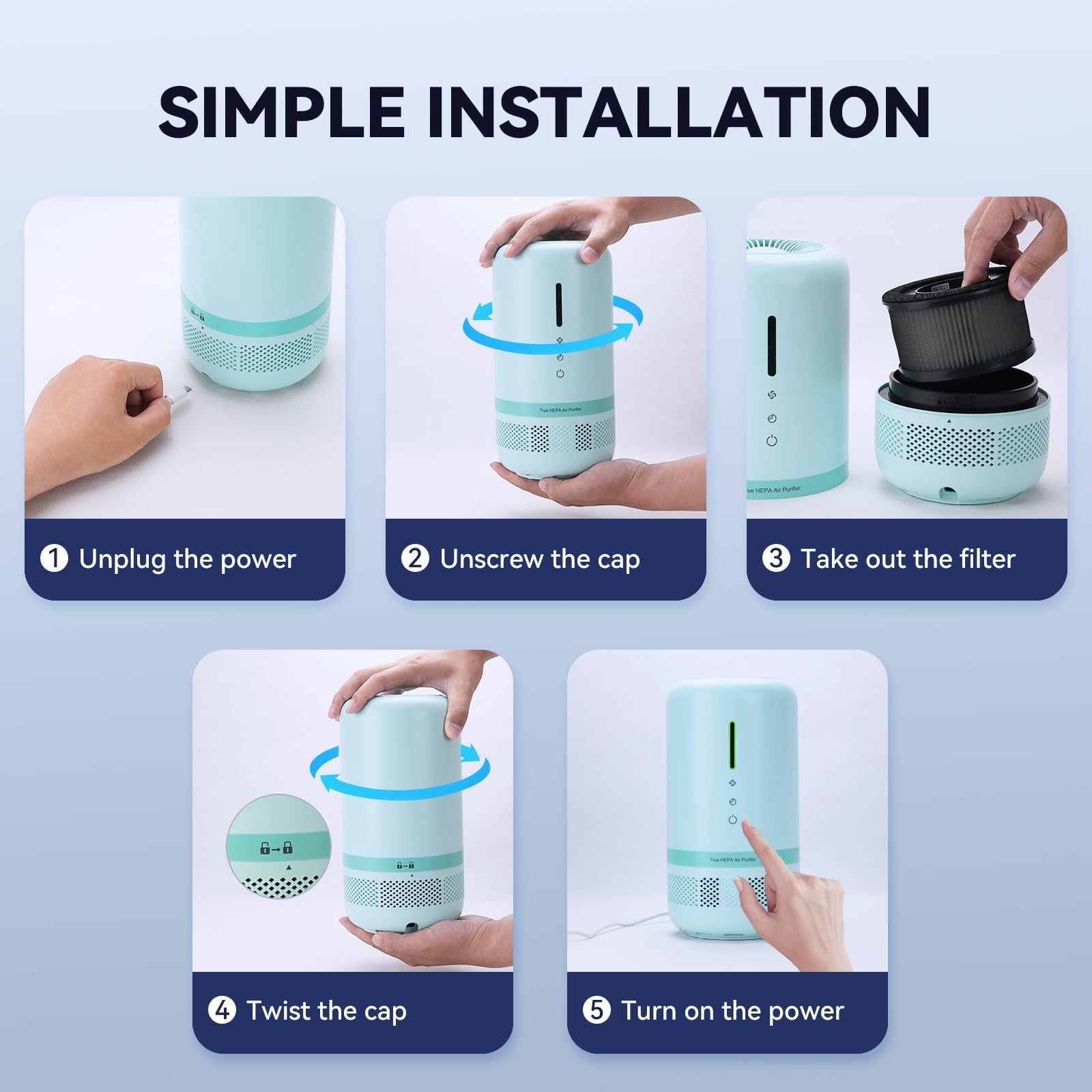 VENDFO Air Purifiers for Home,HEPA Small Air Purifier for Room up to 960ft²,Air Purifiers for Home Pets,Odor,Dust,Quiet Air Cleaner for Office,Living Room,Bedroom,Green 2 Pack