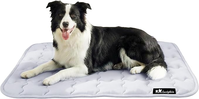 Luciphia Premium Dog Cooling Mat Non-Slip Q-MAX>0.5 Self-Cooling Pad for Large Pet Indoor Portable Kennel Puppy Bed for Couch Summer Crate Pad for Dog Washable Light Grey 40x60 inches