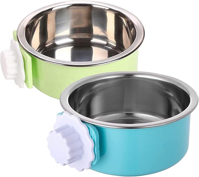 QIYADIN Stainless Steel Removable Pet Food Bowl, Anti-overturn Water Feeder Container, Suitable for Small Dog/Cat/Rabbit, 2 Set of Crate Bowls, Easy to Install and Clean